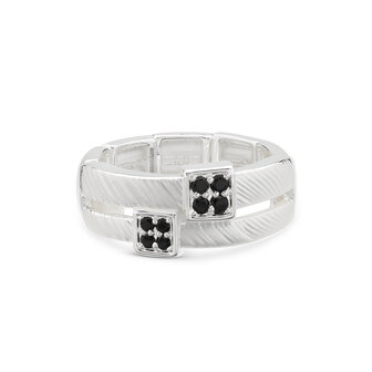 bejewels rekbaar ring zilver zwarte zirkonen R362