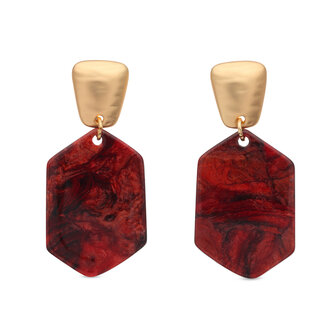Babeza oorbellen oorhangers goud bordeaux rood achtig O272