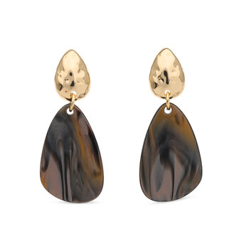 Babeza goud grijs bruine tonen oorbellen oorhangers O276