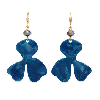 Babeza oorbellen blauw goud oorhangers O271