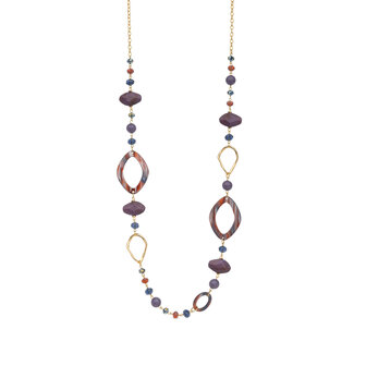 Babeza goud ketting paars blauw K403