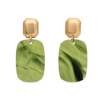 Babeza oorbellen oorhangers groen goud O274